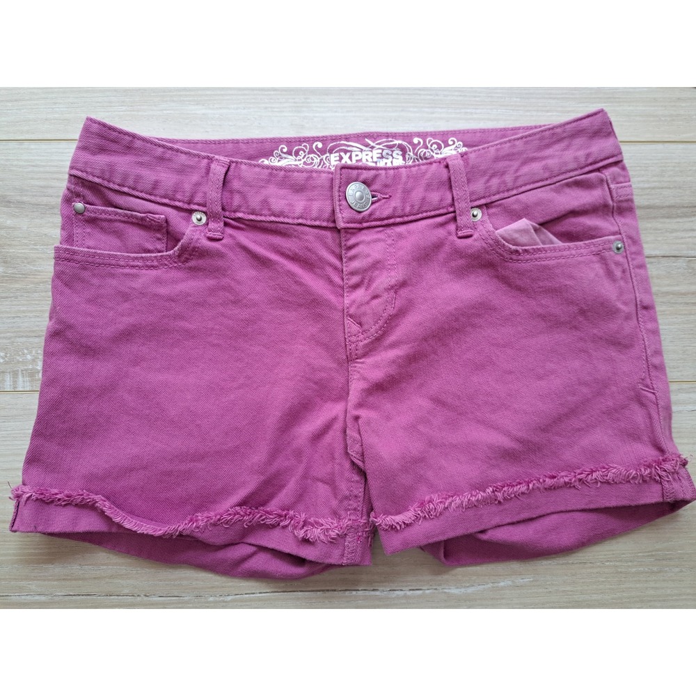 Express Jeans 2011 Magenta Purple Denim Shorts Raw Hem Low‎ Rise Size 2